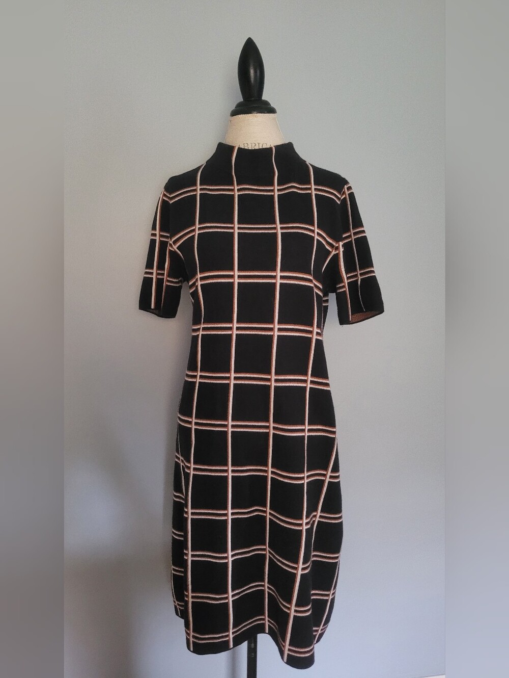Ann Taylor Plaid Stripe Black Sweater Dress